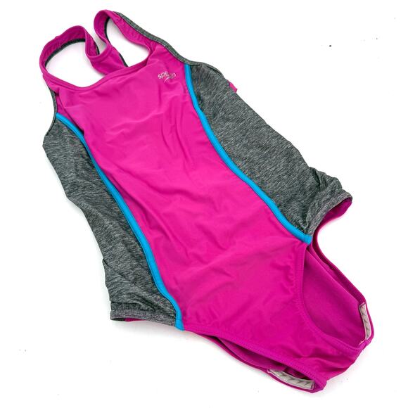 Speedo Other - Speedo Girls Pink & Grey Halter One Piece Swimsuit Size 14